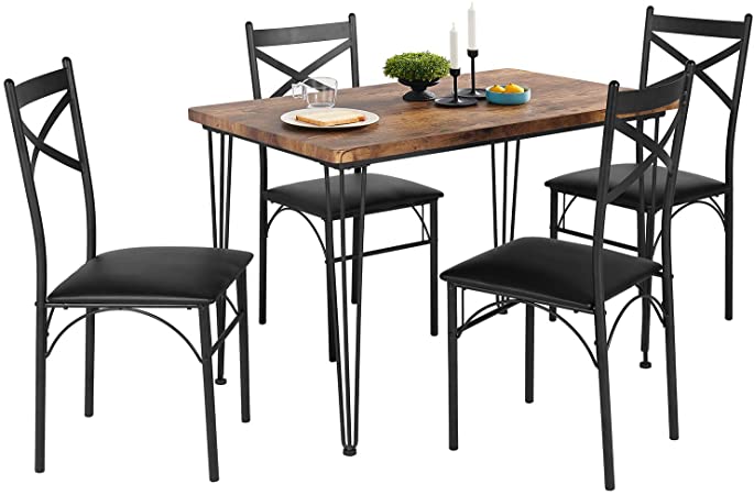 VECELO 5-Piece Dining Table Set for Home Kitchen Breakfast Nook, Brown