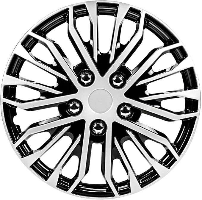 Pilot WH141-14S-B 15 Inch Apex Black and Silver Universal Hubcap Wheel Covers for Cars | Set of 4 | Fits Toyota Volkswagen VW Chevy Chevrolet Honda Mazda Dodge Ford and Others