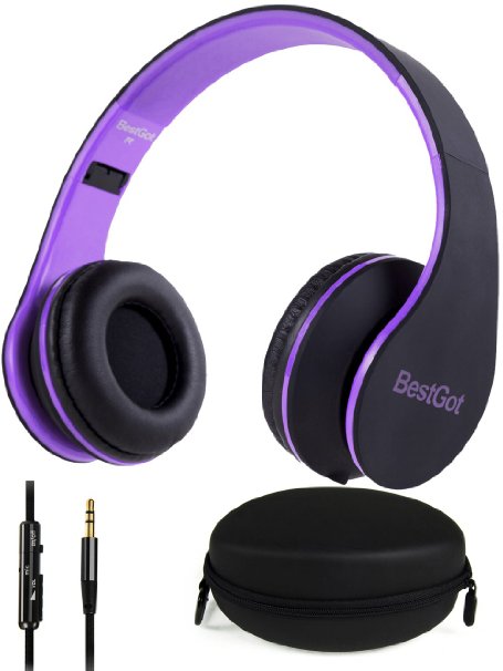 Headphones, BestGot Headphones for Kids Adult with Microphone In-line Volume, Included Transport Carrying Case for iPhone 5s/6/6s Plus/6s Plus, iPad/iPod, Android Device MP3/4, black/purple