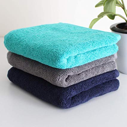Heelium Bamboo Hand Towel for Sports & Gym, Ultra Soft, Super Absorbent, Antibacterial, 600 GSM, 25 inch x 15 inch, Pack of 3 (Blue, Grey, Teal)
