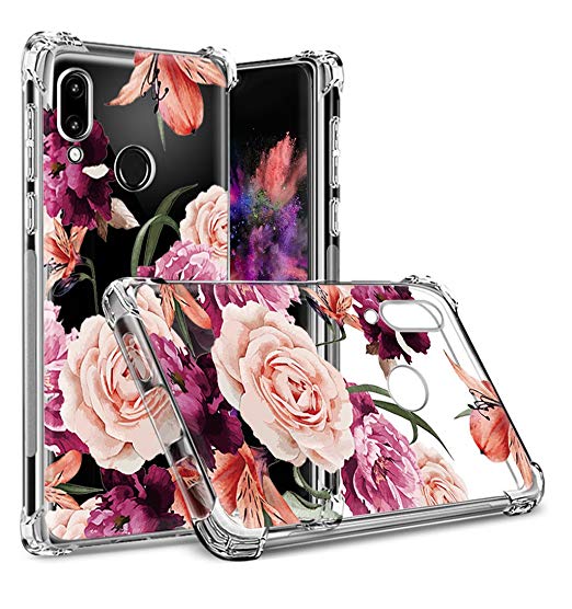 Huawei P20 Lite Case,LUOLNH Slim Shockproof Clear Floral Pattern Soft Flexible TPU Back Cover for Huawei P20 Lite(Purple)