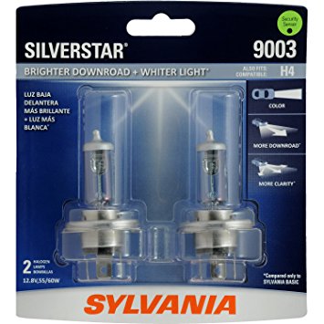 SYLVANIA 9003 (also fits H4) SilverStar High Performance Halogen Headlight Bulb, (Contains 2 Bulbs)