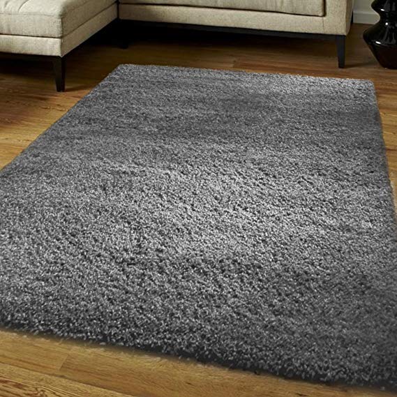 FunkyBuys® Shaggy Rug Plain 5cm Thick Soft Pile Modern 100% Berclon Twist Fibre Non-Shed Polyproylene Heat Set - AVAILABLE IN 6 SIZES On Amazon (Grey, 80cm x 150cm (2ft 6" x 5ft 0"))