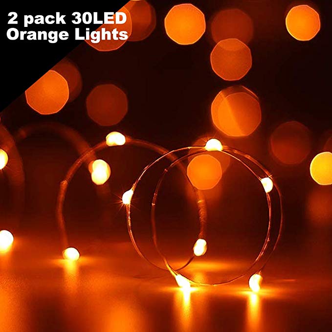 ANJAYLIA 2 Pack Orange Lights for Halloween 30 LED Battery Operated Fairy String Lights Twinkle Firefly Lights for Garden,Thanksgiving Day,Christmas Indoor Decoration