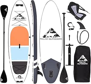 Polar Outdoors by Roc Inflatable Stand Up Paddle Board with Premium SUP Paddle Board Accessories, Wide Stable Design, Non-Slip Comfort Deck for Youth & Adults.