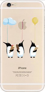iPhone 6 / 6s , TPU Transparent Clear Case Bumper Ultra Slim Translucent Gel Cover for Apple iPhone 6 / 6S (three penguins holding balloon)