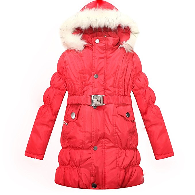 Richie House Big Girls' Padded Winter Jacket with Belt and Faux Fur Hood RH0784