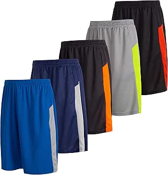 5 Pack: Men's Dry-Fit Sweat Resistant Active Athletic Performance Shorts