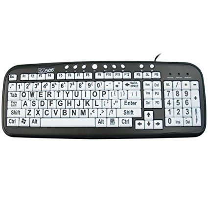 EZ See Large Print Keyboard-White Keys-Black Print