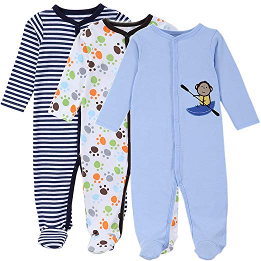 Exemaba Baby Footed Pajamas - 3 Packs Infant Newborn Long Sleeve Rompers Sleeper for Boys Girls