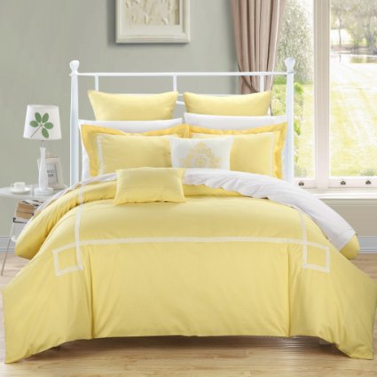Chic Home Woodford 7-Piece Embroidered Comforter Set, Queen, Yellow