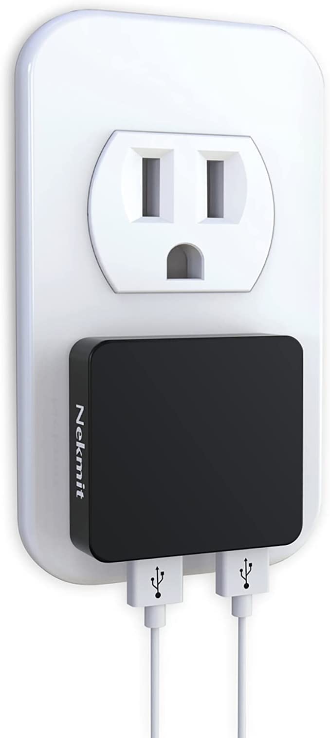Nekmit Dual Port Ultra Thin Flat USB Wall Charger with Smart IC, Black