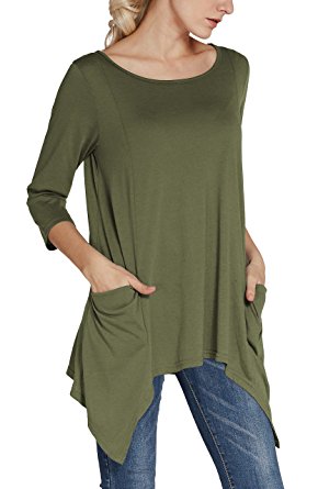 Urban CoCo Women's Plus Size Pocket Tunic Top 3/4 Sleeve Shirt