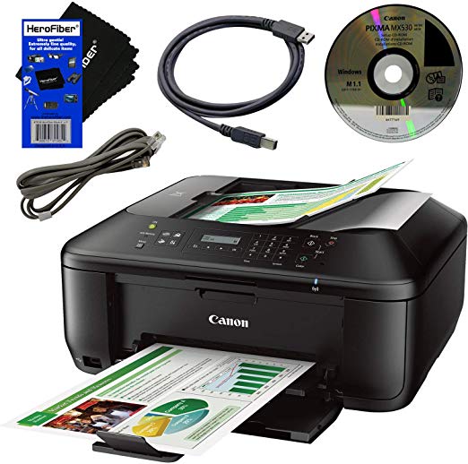 Canon PIXMA Pinter MX532 Wireless All-in-One Inkjet Printer, Copier, Scanner, Fax, Google Cloud Print & AirPrint   USB Printer Cable   HeroFiber Ultra Gentle Cleaning Cloth