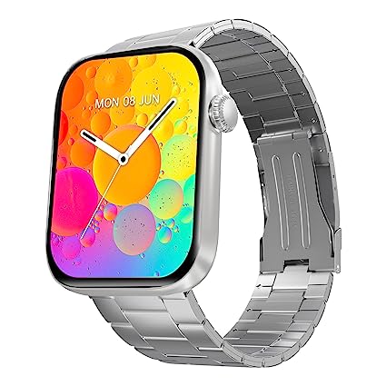 CrossBeats Stellr Newly launched Large 2.01"AMOLED Display 1000 NITS Bluetooth Calling Luxury High-Resolution Smart watch for Men Women |Health tracking| Fast Charge 7days Battery| Steel Strap|Silver