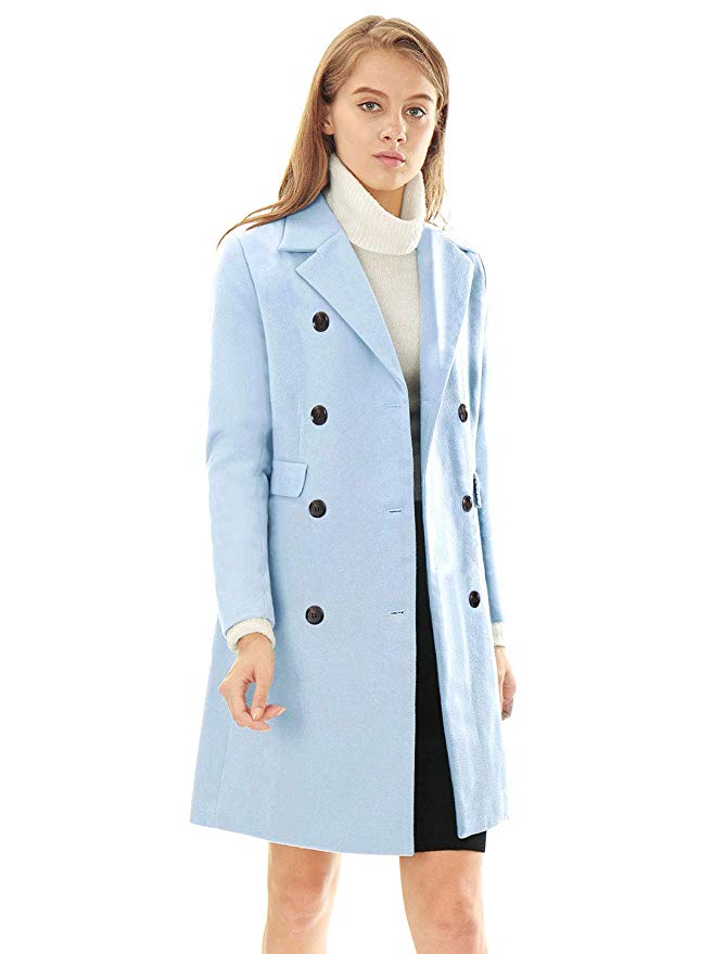 Allegra K Women's Long Jacket Notched Lapel Double Breasted Trench Coat