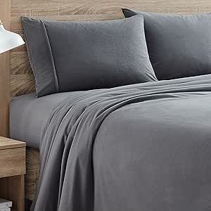 Flannel Sheets Warm and Cozy Deep Pocket Breathable All Season Bedding Set with Fitted, Flat and Pillowcases, Full, Gray