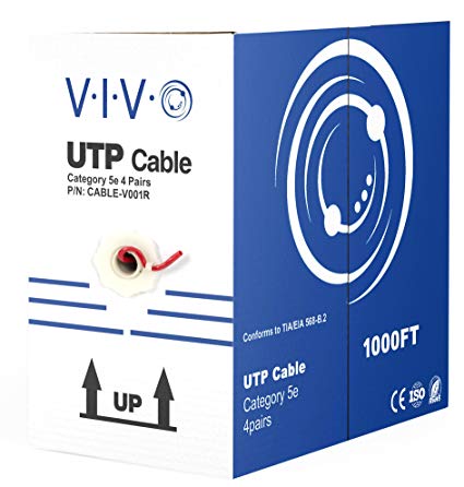 VIVO Red 1,000 ft bulk Cat5e Ethernet Cable/Wire UTP Pull Box 1,000ft Cat-5e Style (CABLE-V001R)