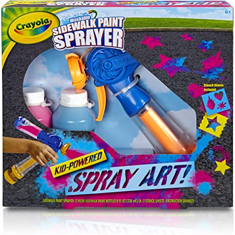 Crayola Washable Sidewalk Paint Sprayer Kit Outdoor Art Gift for Kids 6 & Up, Includes Paint Sprayer, Neon Paint Bottles & Stencils for Creating Vivid Outdoor Art, Washes Away Easily