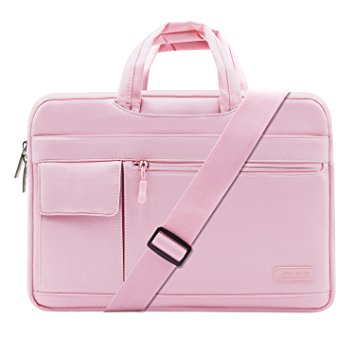 Mosiso Laptop Shoulder Bag for 15-15.6 Inch 2017/2016 MacBook Pro with Touch Bar, MacBook Pro, Notebook, Compatible with 14 Inch Ultrabook, Polyester Flapover Messenger Briefcase Sleeve, Pink