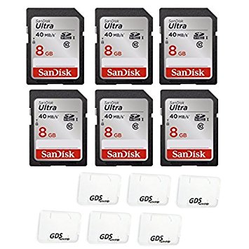 6x Genuine SanDisk Ultra 8GB Class 10 SDHC Flash Memory Card Up To 40MB/s- 266x SDSDUN-008G-G46 (Newest Version) with slim memory card case (6pcs)