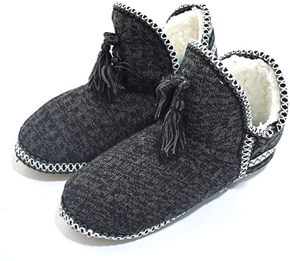 GPOS Women's Cashmere Knit House Slipper Booties Cotton Quilted Warm Indoor Ankle Boots