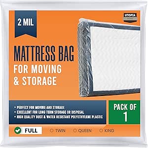 Utopia Home Mattress Bag for Moving Full Size (Pack of 1), 2 Mil Thick Mattress Storage Bag, Plastic Mattress Cover, Fits Mattresses up to 14 Inches