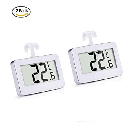 STLSTT Mini Refrigerator Thermometer – Digital Waterproof Freezer Room Thermometer with Multi-purpose Hook for Home Restaurants Bars Cafes – Indoor & outdoor with Easy to Read LCD Display - 2PCS