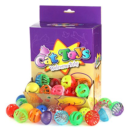 48PCS Plastic Bell Cat Ball CHIWAVA Cat Kitten Chase Toy Size 1.6" ~ 1.8" 8 Types Assorted Color