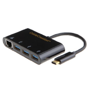 CableCreation USB 3.1 USB-C to 3-Ports USB 3.0 Hub Gigabit Ethernet Port Adapter for the New Macbook & Other USB3.0 or Type C Devices Black