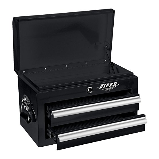 Viper Tool Storage V218MCBL 18-Inch 2-Drawer 18G Steel Mini Storage Chest w/ Lid Compartment, Black