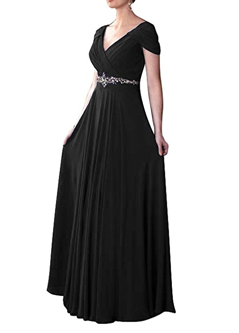 WeiYin Women's Cap Sleeve V-neck Ruched Empire Line Mother of the Bride Dresses