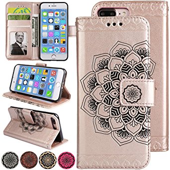 iPhone 8 Plus Leather Case, iPhone 7 Plus Wallet Case for Women [Card Slot] [Flip Magnetic] [Cash Wallet] [Kickstand for Video] [Wrist Strap] Cover for iPhone8 Plus (8Plus / 7Plus 5.5inch, Rose Gold)