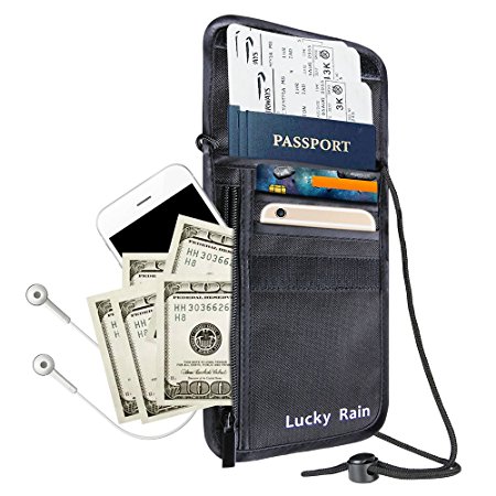 Lucky Rain Travel Passport Wallet Neck Pouch For Cell Phone with RFID Blocking
