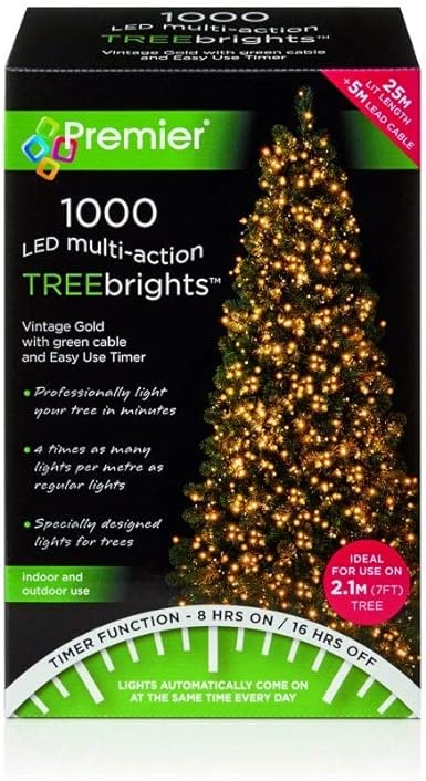 Premier Decorations 1000 Vintage Gold LED Treebrights with Multi Action Facility and Timer Function