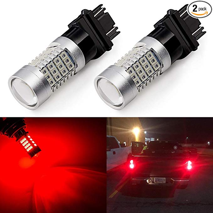 ENDPAGE Extremely Bright 3157 3156 3057 3056 3457 LED Bulbs 54-SMD LED Chipsets with Projector for Brake Tail Lights, Turn Signal Lights, Brilliant Red (Pack of 2)