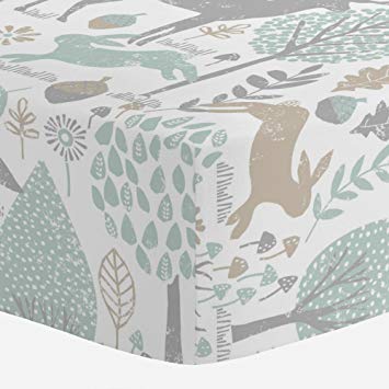 Carousel Designs Gray and Taupe Woodland Animals Crib Sheet - Organic 100% Cotton Fitted Crib Sheet - Made in The USA