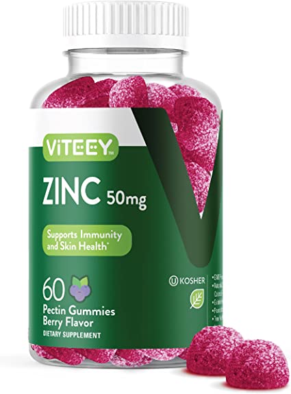 [60 Count 1 Pack] Zinc 50MG Gummies for Healthy Immune Support - for Adults and Teens - Dietary Supplement, Pectin Based, Vegan, Gelatin Free, Gluten Free, Vegetarian, Berry Flavor Chewable Gummy