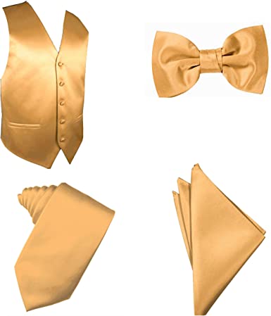 4pc Men's Solid Formal Waistcoat Tuxedo Dress Vest Necktie BowTie Handkerchief Set For Prom Suit Tuxedo Weddings