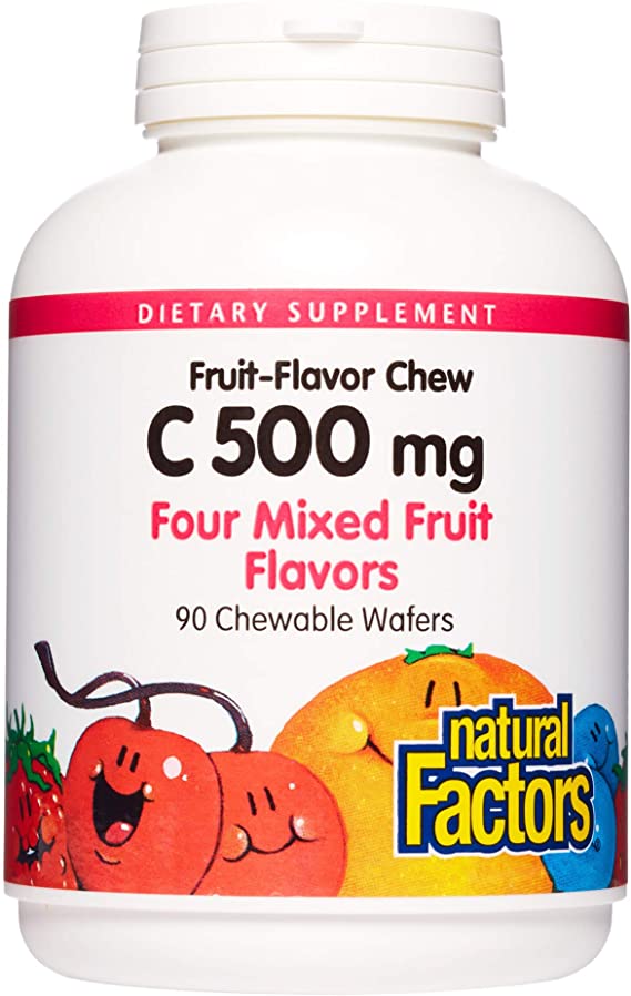 Natural Factors, Vitamin C 500 mg, Kids Chewable, Mixed Fruit, Vegan, Non-GMO, 90 wafers (90 servings)