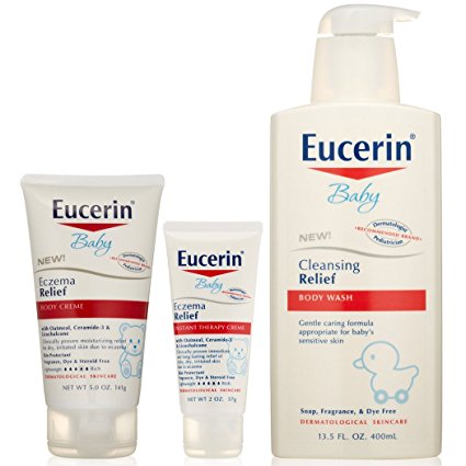 Eucerin Baby Eczema Relief Body Creme, 5 Ounce PLUS Instant Therapy Creme, 2 Ounce AND Cleansing Relief Body Wash, 13.5 Ounce