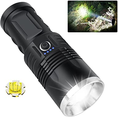 Flashlights High Lumens Rechargeable, Super Bright 100000 Lumens, Tactical Flashlights Powerful LED Handheld Flashlight with 3 Modes, 4 Batteries, Zoomable, IPX5 Waterproof for Camping Emergencies