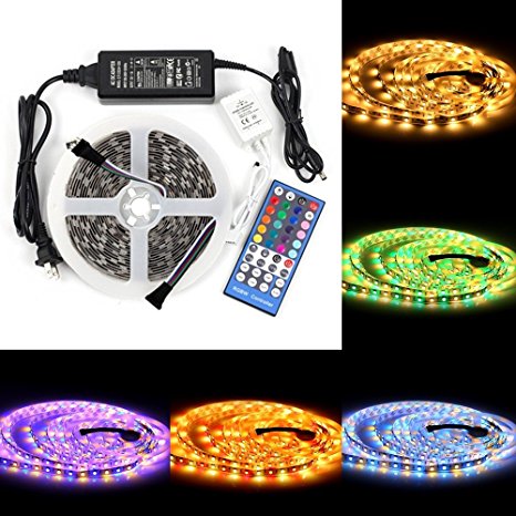 BZONE® 5m RGB   Warm White Non-waterproof Flexible LED Strip Light SMD5050 LED Lighting Strip Kit 16.4ft RGBWW 300 LEDs with 12/24V IR Remote Control 40 Keys and Power Supply Adapter
