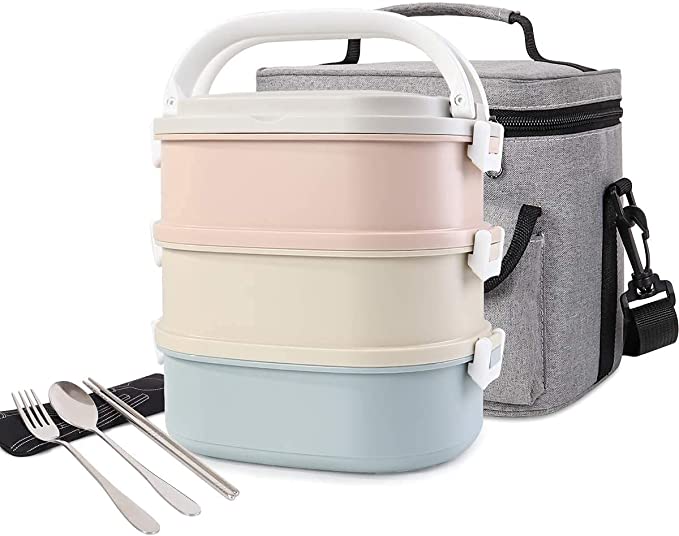 Unichart Stainless Steel Lunch Box with Container Bag, Spoon and Fork, Perfect for Salads Sandwiches, Snacks (Tricolor)