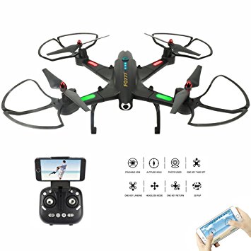 Quadcopter Drone with FPV Camera Live Video - Headless Mode & One Key Return & Altitude Hold - 3D Flips & Rolls - WiFi App & Remote Control - 2.4G 4CH 6 Axis Foldable RTF Helicopter, Black