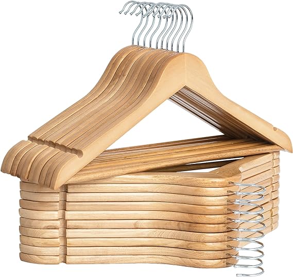 StorageWorks Wooden Coat Hanger, 20 Pack Heavy Duty Clothes Hangers, Natural Wood Color, Natural Wood Hangers for Shirts, Jackets, Pants, Suits