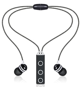 Bluetooth Headphone, Wireless Bluetooth 4.1 Sports Earphone in-ear Stereo Headset Ergonomic Earbuds Neckset Noise canceling Earpiece for Apple iPad iPhone 6 6S Plus Samsung Galaxy S7 Edge S6 S5 -Black