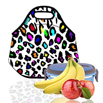 Lunch Tote, OFEILY Lunch boxes Lunch bags with Fine Neoprene Material Waterproof Picnic Lunch Bag Mom Bag (Colorful leopard printed)