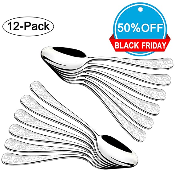 12-piece 18/10 Stainless Steel Teaspoon Service For 12, 6.7inch, nice laser pattern on handle