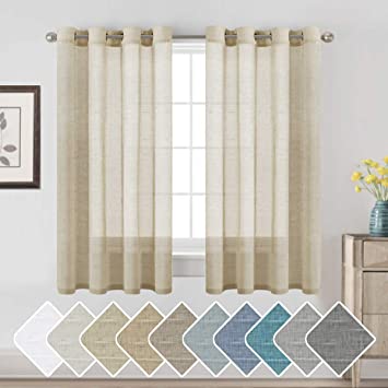 H.VERSAILTEX Butter Linen Curtain Panels for Small Window/Home Decorative Rich Natural Linen Sheer Curtains for Bedroom/Laundry - 2 Panels - Elegant Nickel Grommet Top - 52x63 - Inch